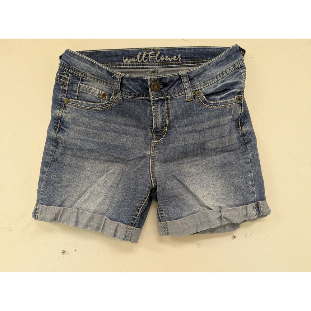 Wallflower Jeans Shorts Jrs 9 Low Rise Distressed Thick Stitch Bling Y2K 2000s
